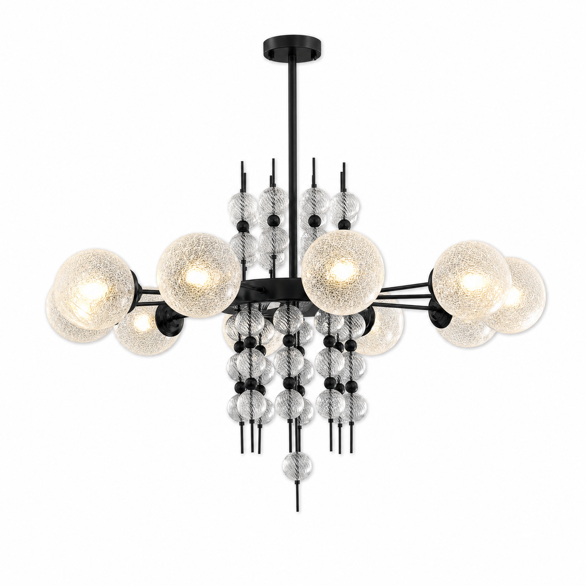 Frosted Glass Bubble Chandelier — Art Deco Semi-Flush Ceiling Light with Crystal Drops