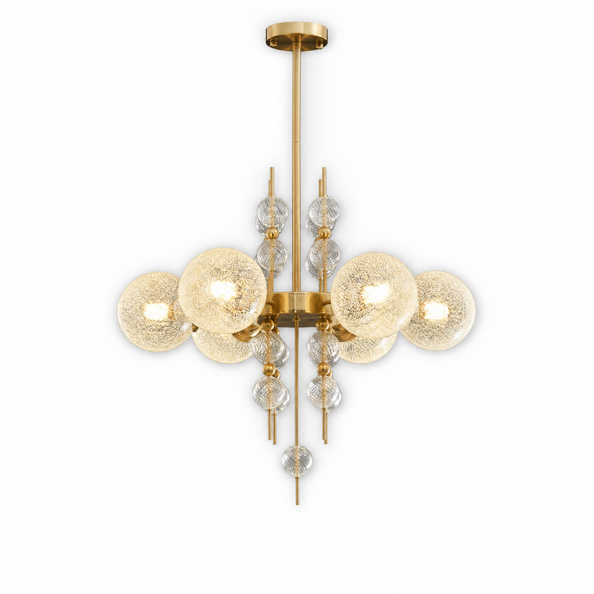 
Frosted Glass Bubble Chandelier — Art Deco Semi-Flush Ceiling Light with Crystal Drops