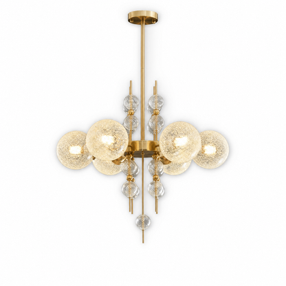 Frosted Glass Bubble Chandelier — Art Deco Semi-Flush Ceiling Light with Crystal Drops