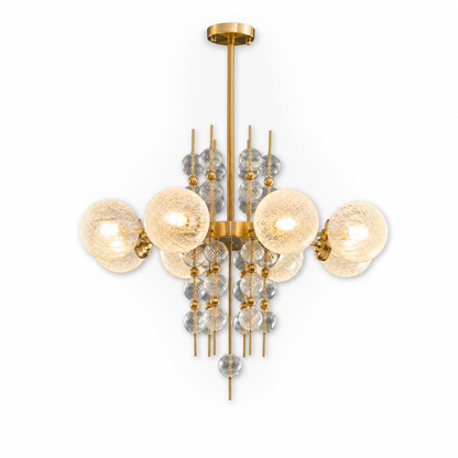 Frosted Glass Bubble Chandelier — Art Deco Semi-Flush Ceiling Light with Crystal Drops