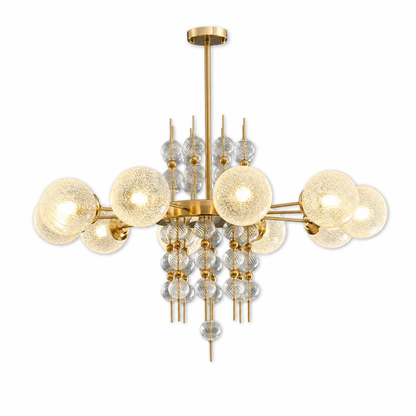 Frosted Glass Bubble Chandelier — Art Deco Semi-Flush Ceiling Light with Crystal Drops