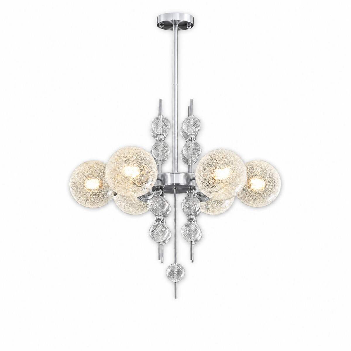 
Frosted Glass Bubble Chandelier — Art Deco Semi-Flush Ceiling Light with Crystal Drops