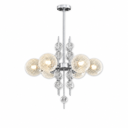 Frosted Glass Bubble Chandelier — Art Deco Semi-Flush Ceiling Light with Crystal Drops