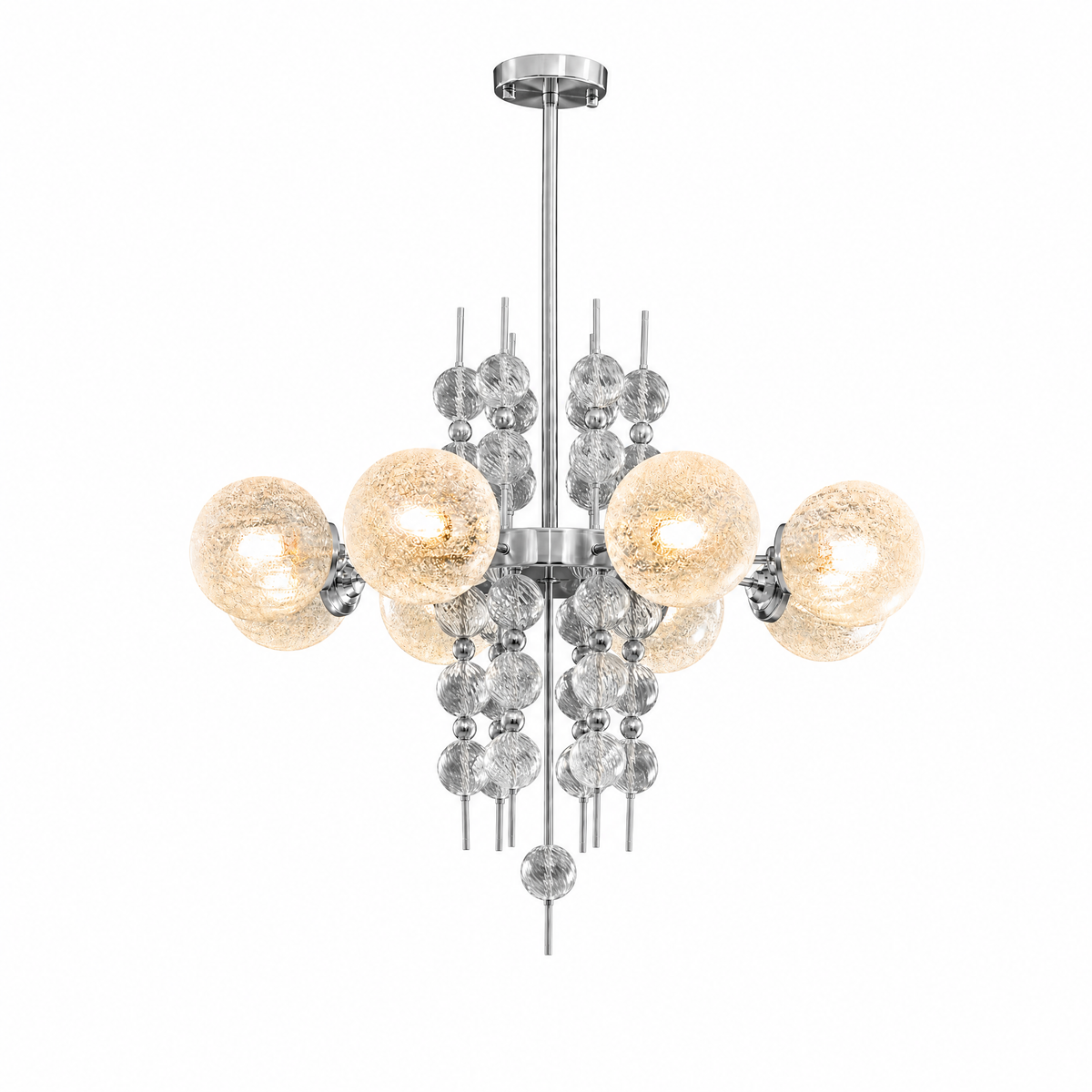 
Frosted Glass Bubble Chandelier — Art Deco Semi-Flush Ceiling Light with Crystal Drops