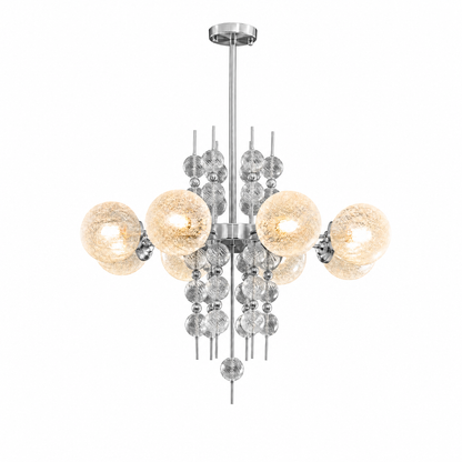 Frosted Glass Bubble Chandelier — Art Deco Semi-Flush Ceiling Light with Crystal Drops