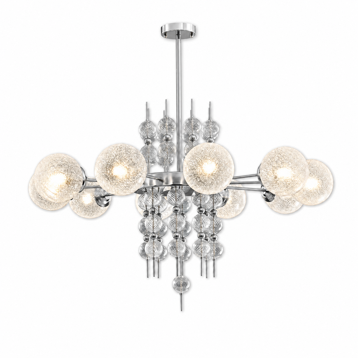 
Frosted Glass Bubble Chandelier — Art Deco Semi-Flush Ceiling Light with Crystal Drops