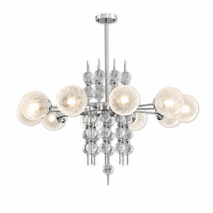Frosted Glass Bubble Chandelier — Art Deco Semi-Flush Ceiling Light with Crystal Drops