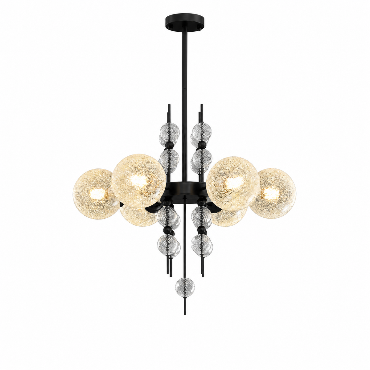 
Frosted Glass Bubble Chandelier — Art Deco Semi-Flush Ceiling Light with Crystal Drops
