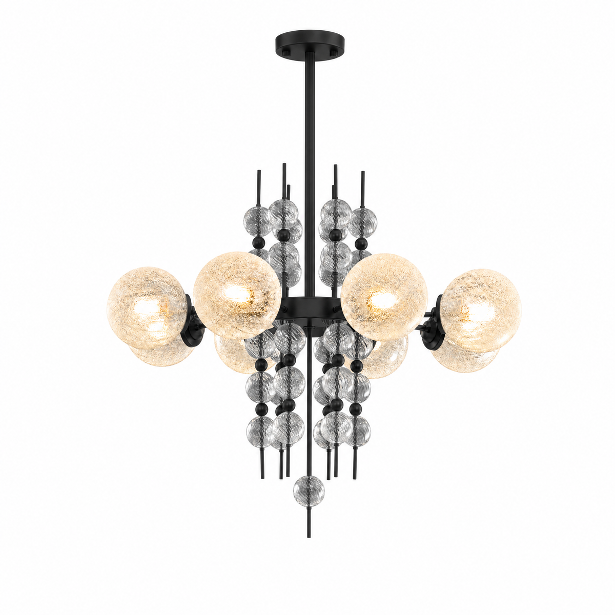 
Frosted Glass Bubble Chandelier — Art Deco Semi-Flush Ceiling Light with Crystal Drops