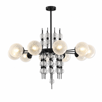 Frosted Glass Bubble Chandelier — Art Deco Semi-Flush Ceiling Light with Crystal Drops