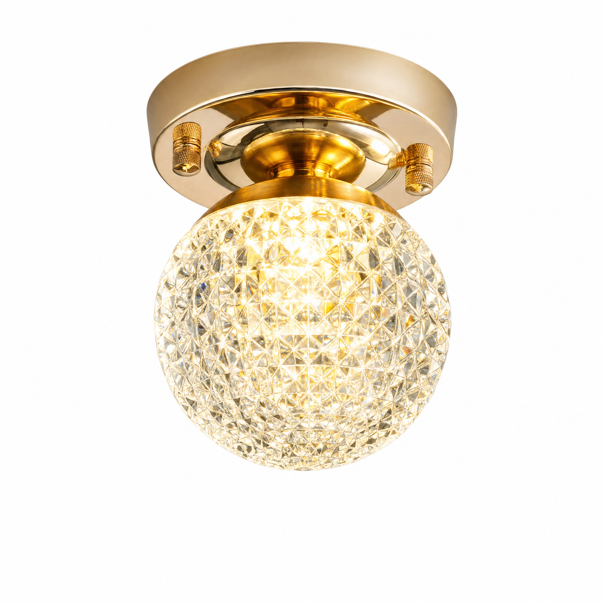 
Crystal Globe LED Flush Ceiling Light — Faceted Cut Crystal Hallway Fixture