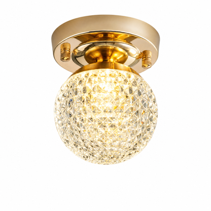 Crystal Globe LED Flush Ceiling Light — Faceted Cut Crystal Hallway Fixture