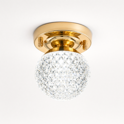 Crystal Globe LED Flush Ceiling Light — Faceted Cut Crystal Hallway Fixture