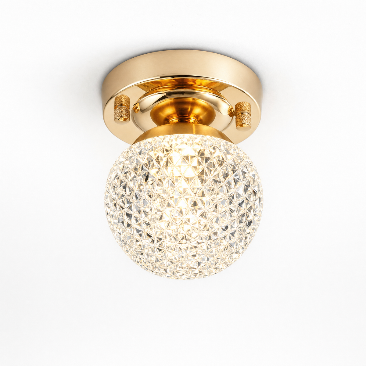 
Crystal Globe LED Flush Ceiling Light — Faceted Cut Crystal Hallway Fixture