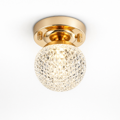 Crystal Globe LED Flush Ceiling Light — Faceted Cut Crystal Hallway Fixture