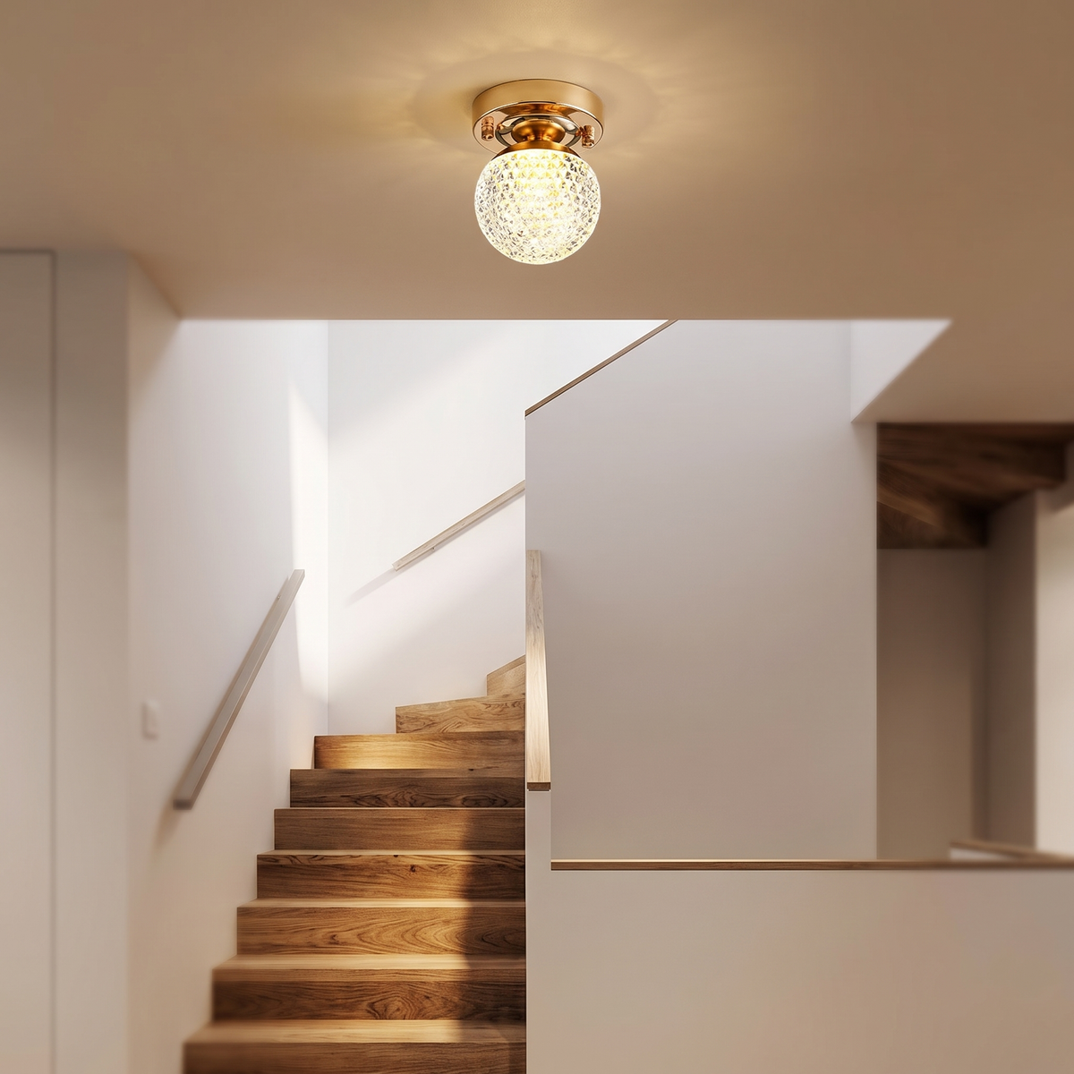 
Crystal Globe LED Flush Ceiling Light — Faceted Cut Crystal Hallway Fixture