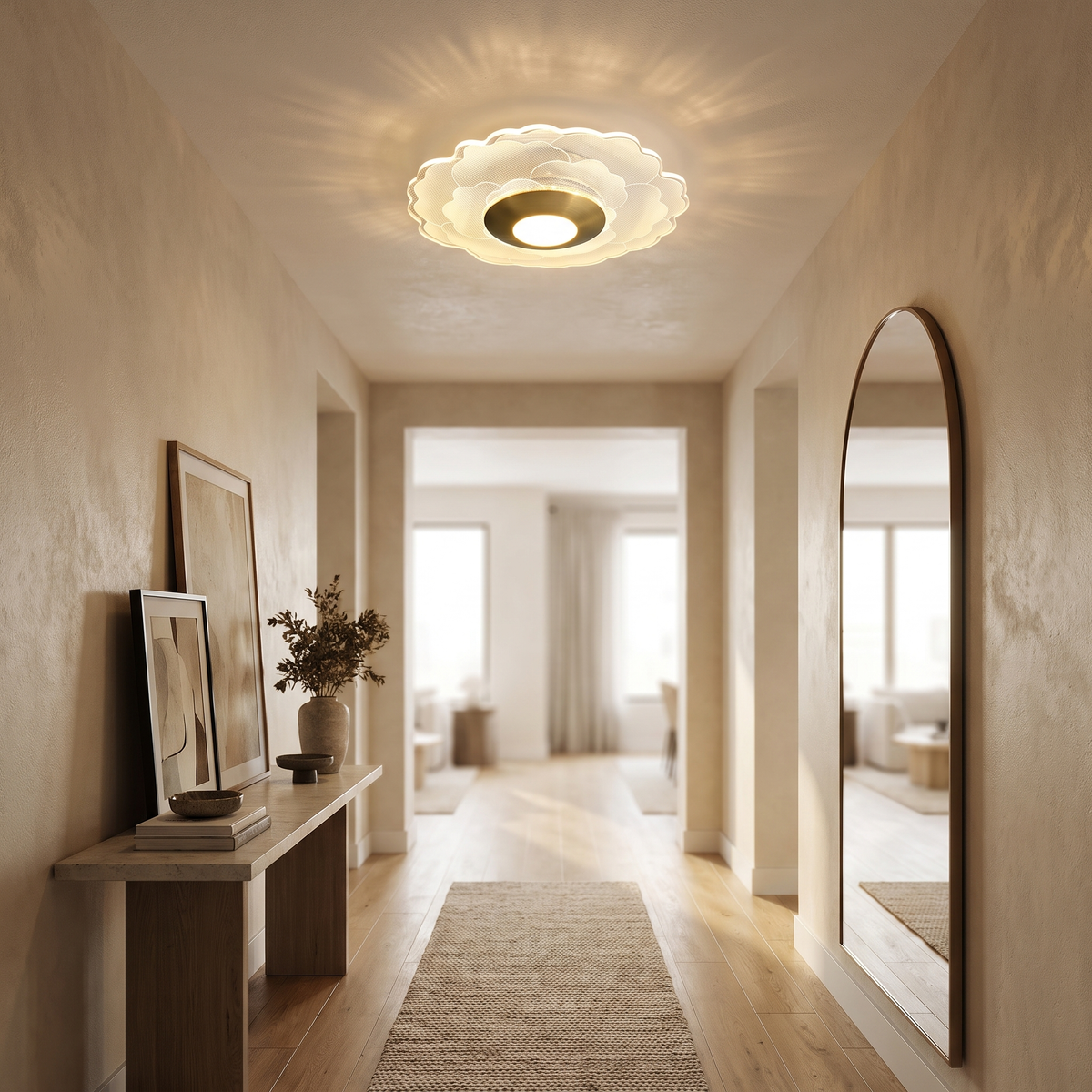 
Crystal Flower LED Flush Ceiling Light — Scalloped Petal Hallway Fixture
