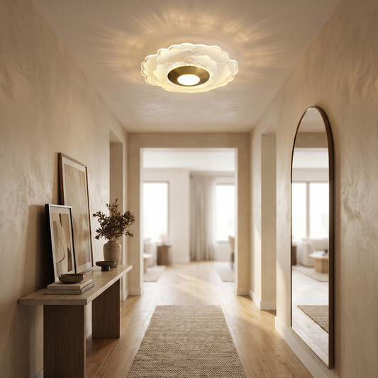 
Crystal Flower LED Flush Ceiling Light — Scalloped Petal Hallway Fixture