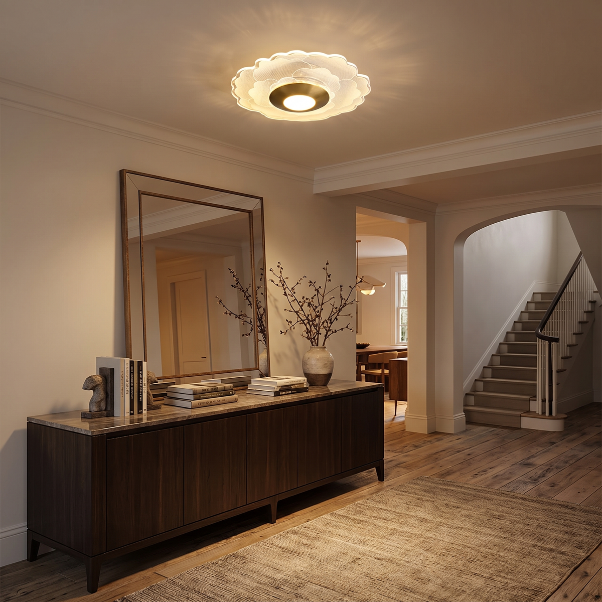 
Crystal Flower LED Flush Ceiling Light — Scalloped Petal Hallway Fixture