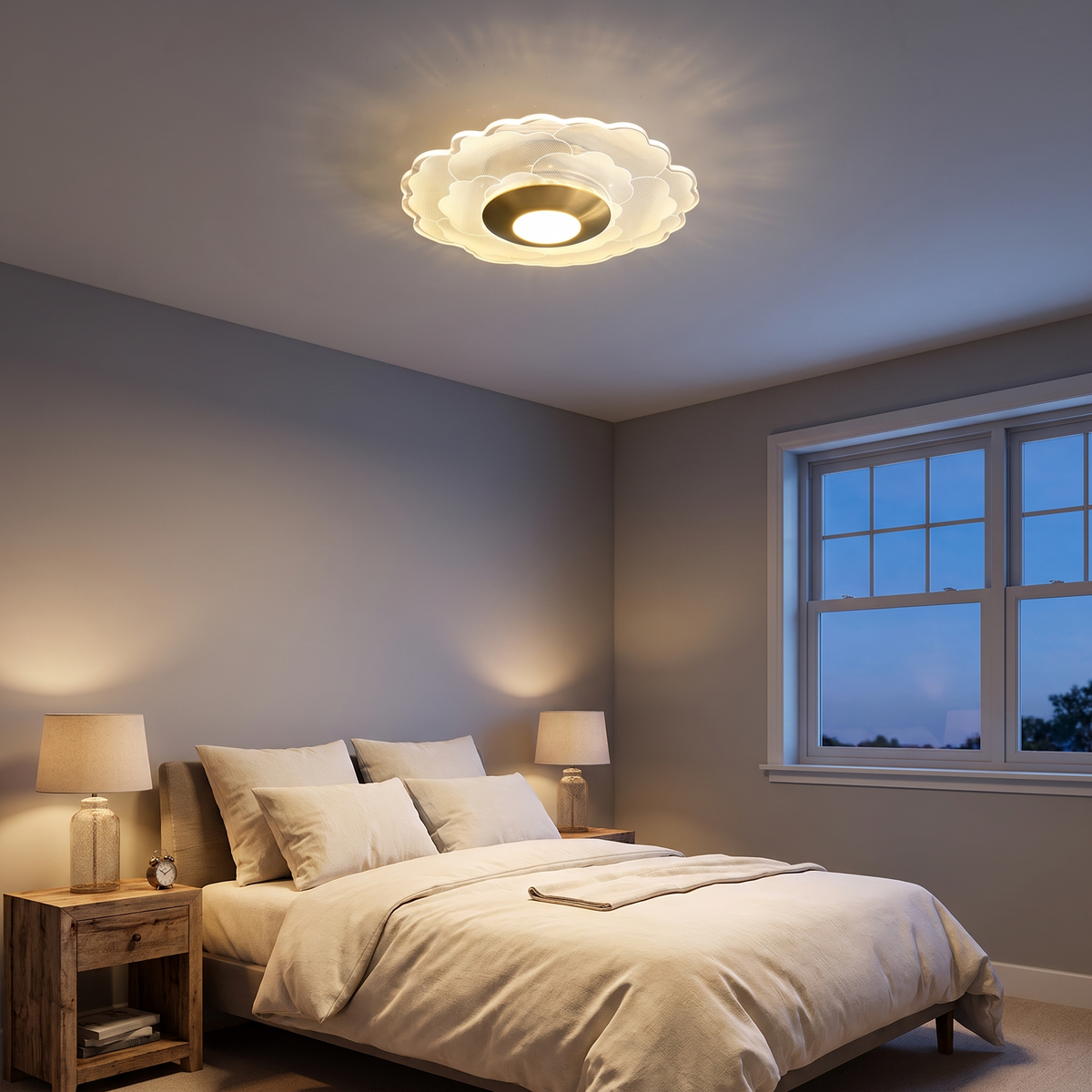 
Crystal Flower LED Flush Ceiling Light — Scalloped Petal Hallway Fixture
