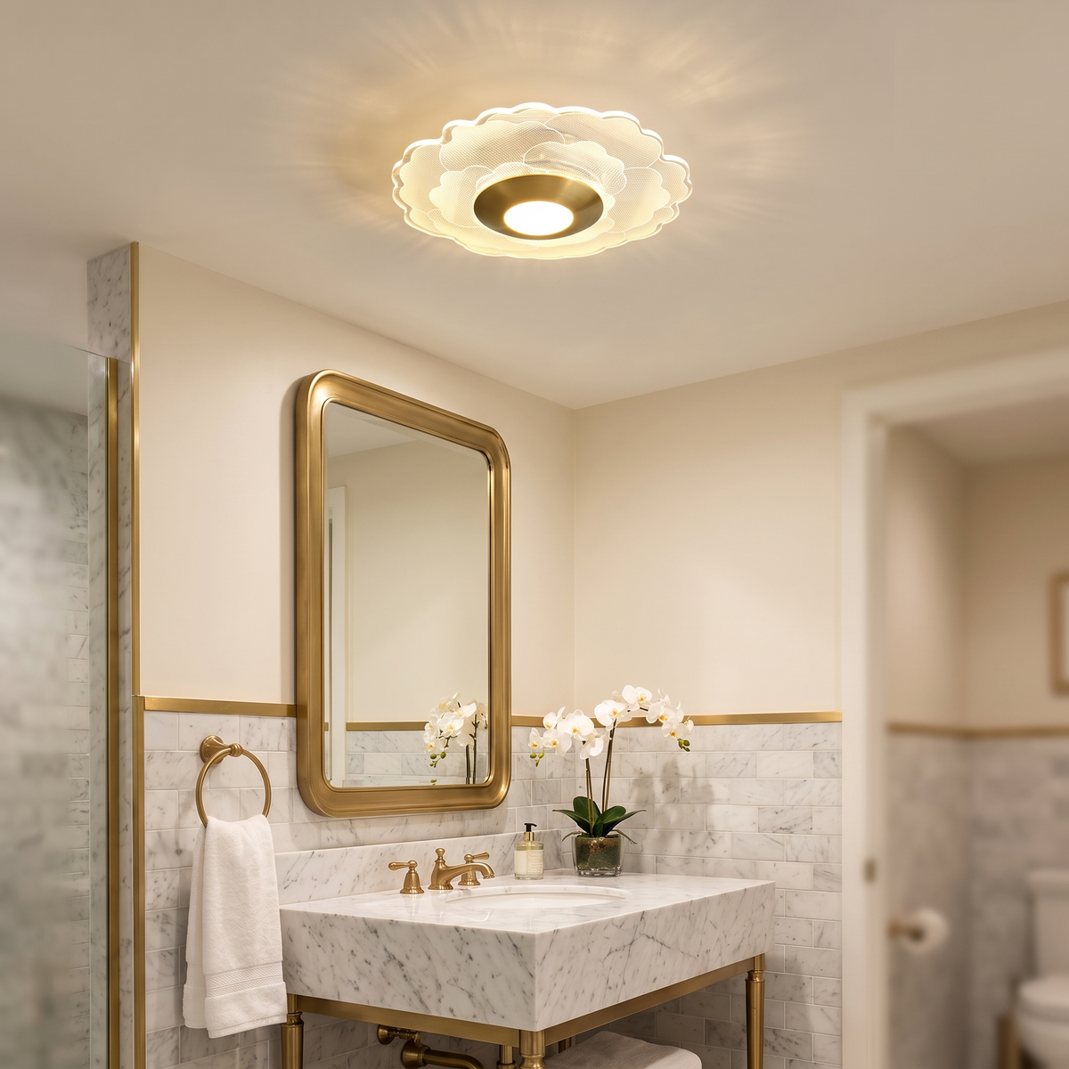 
Crystal Flower LED Flush Ceiling Light — Scalloped Petal Hallway Fixture