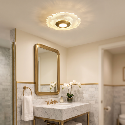 Crystal Flower LED Flush Ceiling Light — Scalloped Petal Hallway Fixture