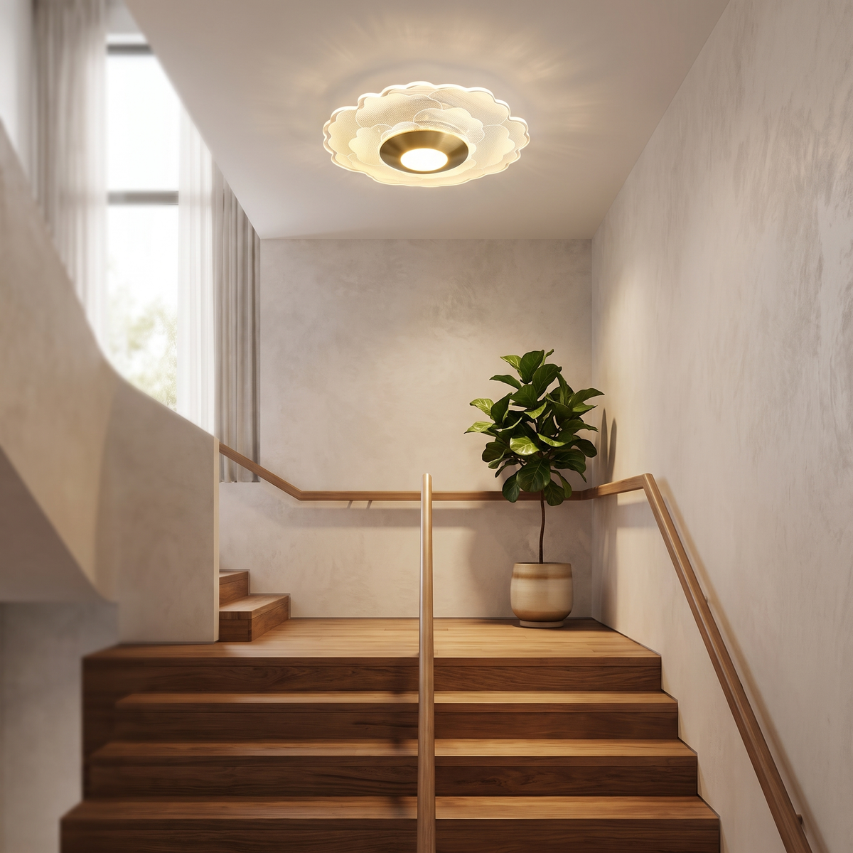 
Crystal Flower LED Flush Ceiling Light — Scalloped Petal Hallway Fixture