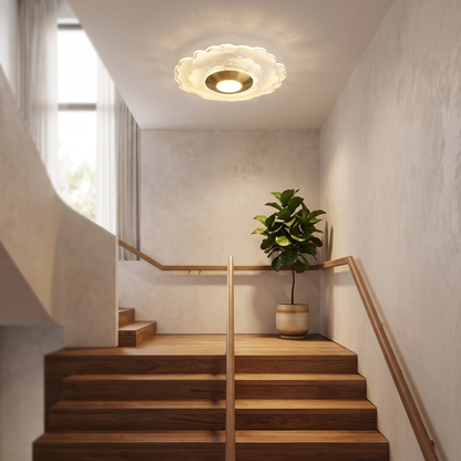 Crystal Flower LED Flush Ceiling Light — Scalloped Petal Hallway Fixture