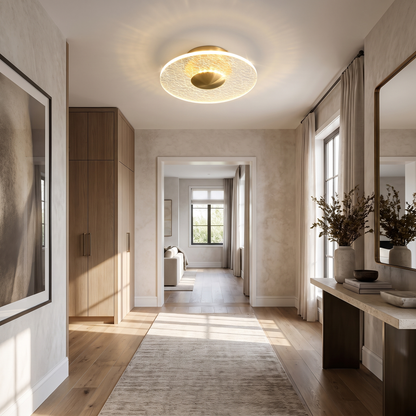 Crystal Halo LED Flush Ceiling Light — Cut Crystal Ring Hallway Fixture