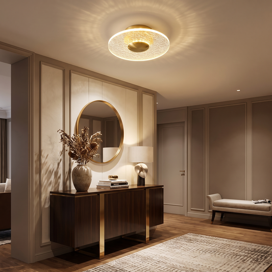 
Crystal Halo LED Flush Ceiling Light — Cut Crystal Ring Hallway Fixture