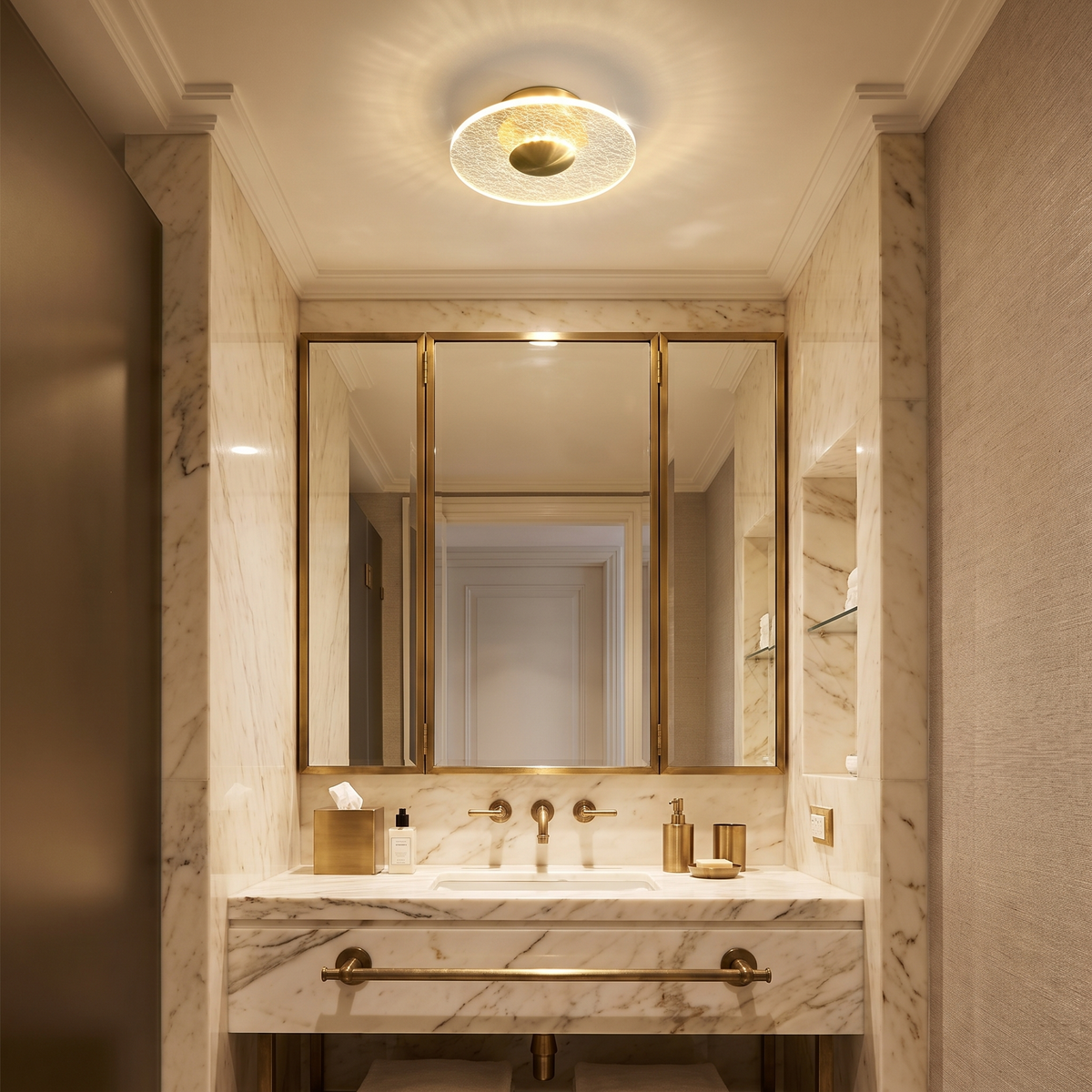 
Crystal Halo LED Flush Ceiling Light — Cut Crystal Ring Hallway Fixture