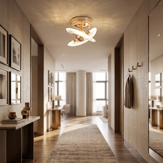 
Crystal Butterfly LED Flush Ceiling Light — Ribbed Crystal Wing Fixture