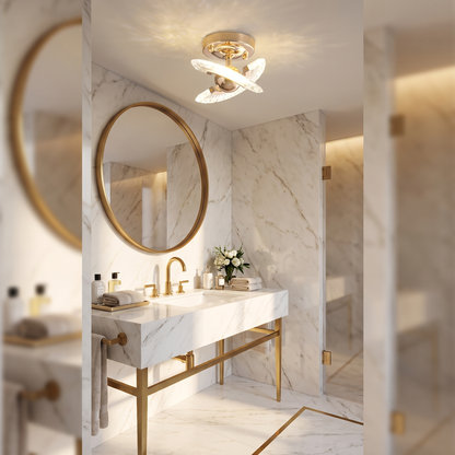 Crystal Butterfly LED Flush Ceiling Light — Ribbed Crystal Wing Fixture