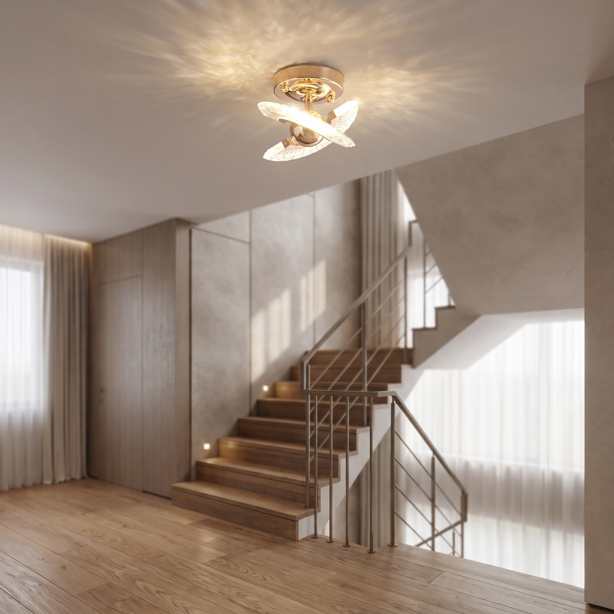 
Crystal Butterfly LED Flush Ceiling Light — Ribbed Crystal Wing Fixture