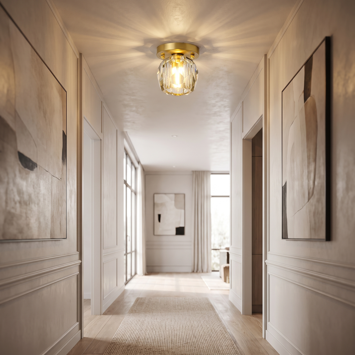 
Faceted Crystal Drum LED Flush Ceiling Light — Jewel Hallway Fixture