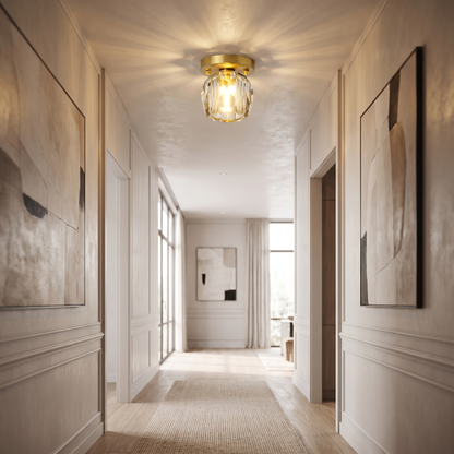 Faceted Crystal Drum LED Flush Ceiling Light — Jewel Hallway Fixture