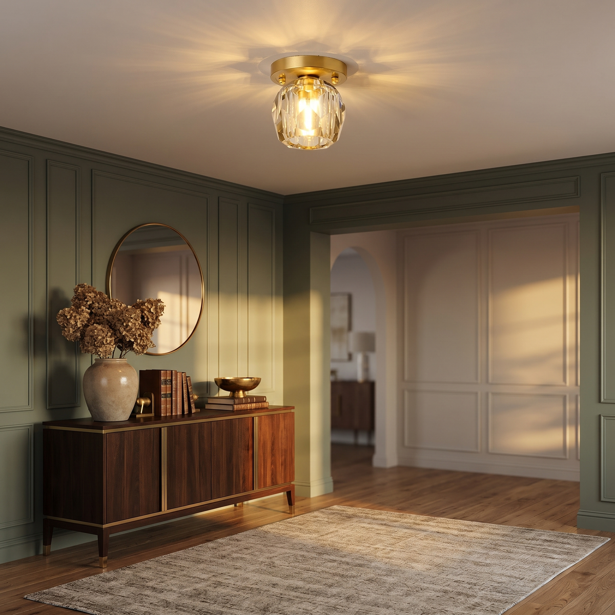 
Faceted Crystal Drum LED Flush Ceiling Light — Jewel Hallway Fixture