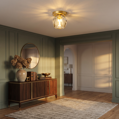 Faceted Crystal Drum LED Flush Ceiling Light — Jewel Hallway Fixture