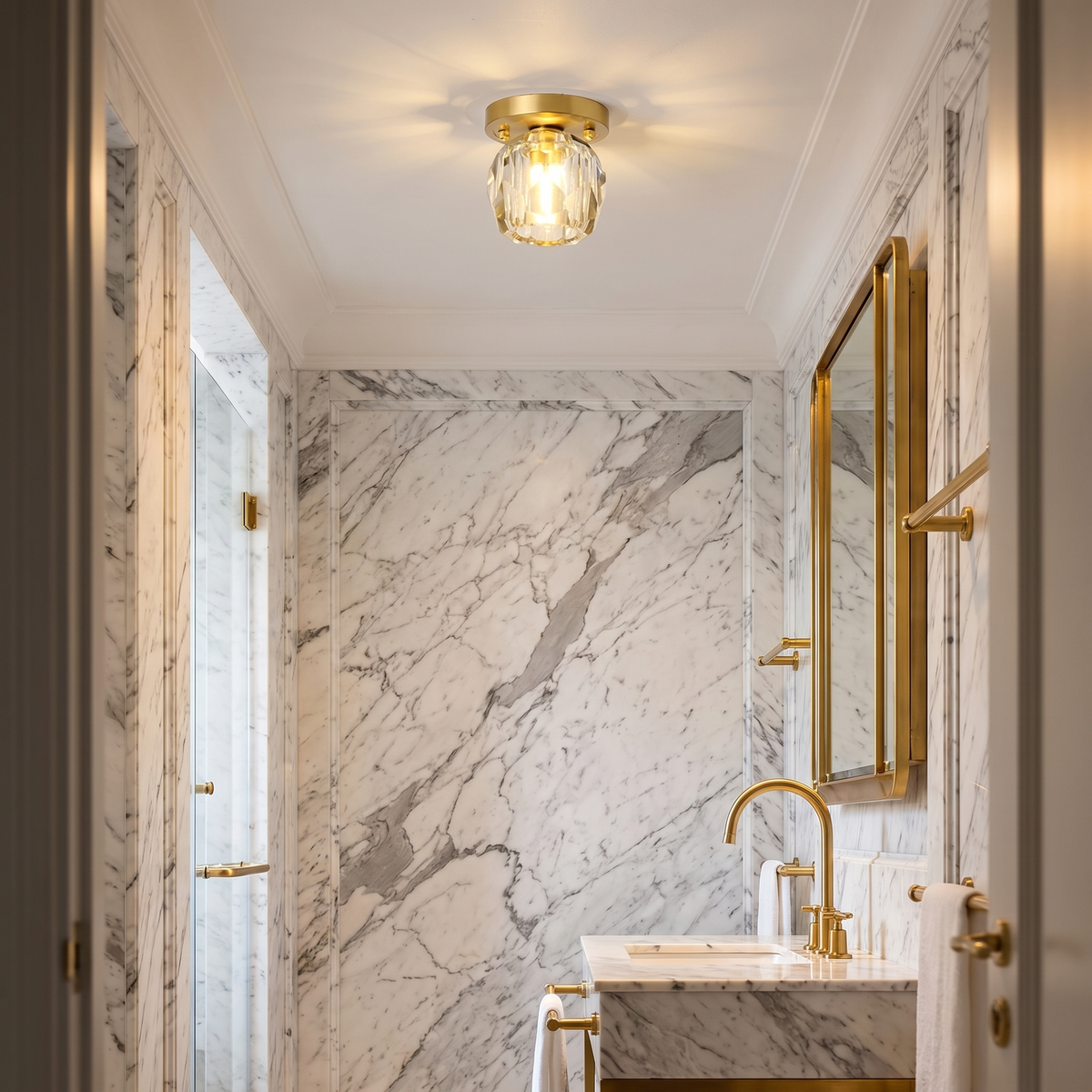 
Faceted Crystal Drum LED Flush Ceiling Light — Jewel Hallway Fixture