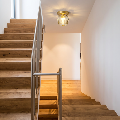 Faceted Crystal Drum LED Flush Ceiling Light — Jewel Hallway Fixture