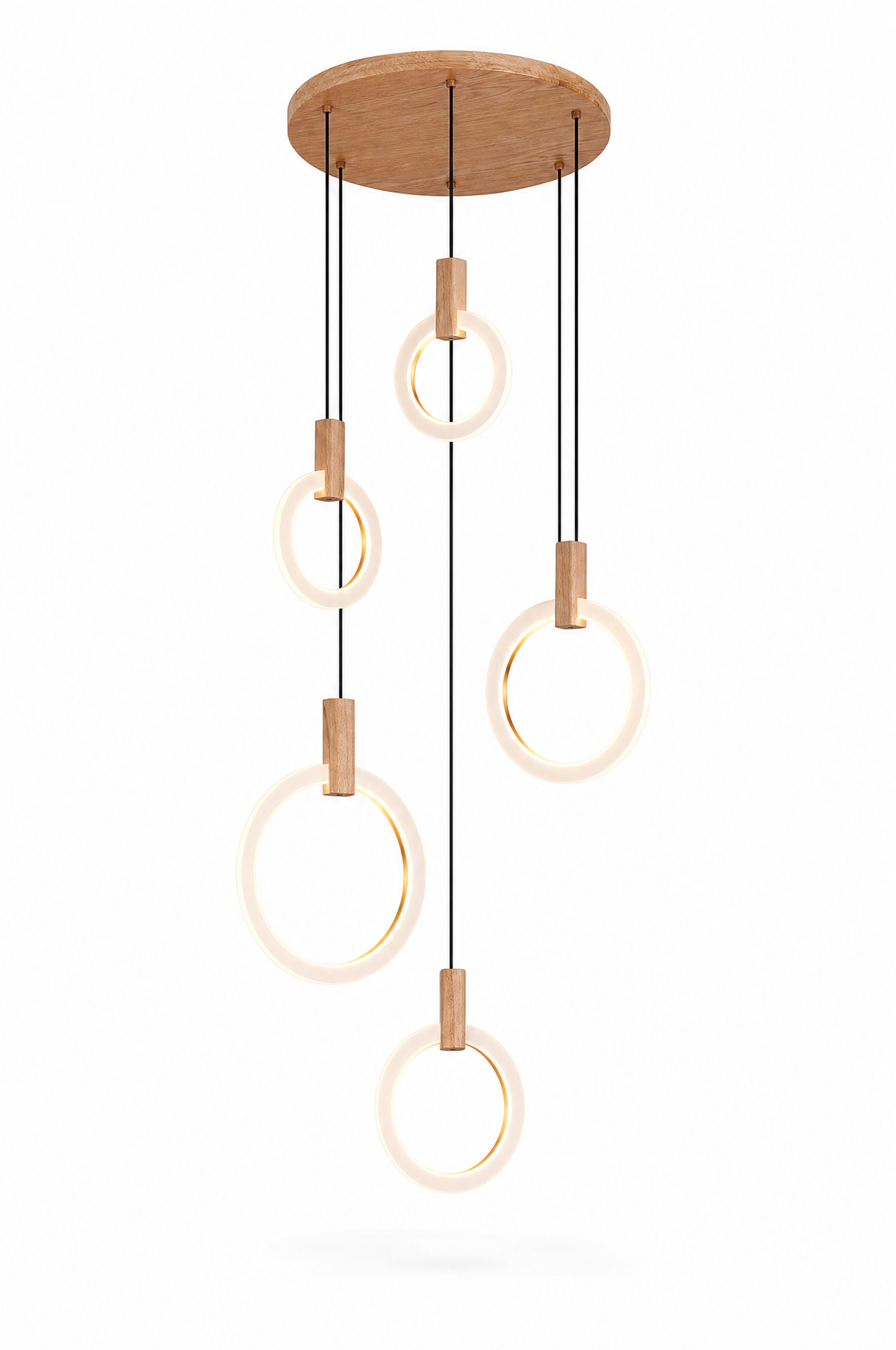 
Wood Ring Chandelier for Staircases & High Ceilings — Adjustable Acrylic Ring Pendant