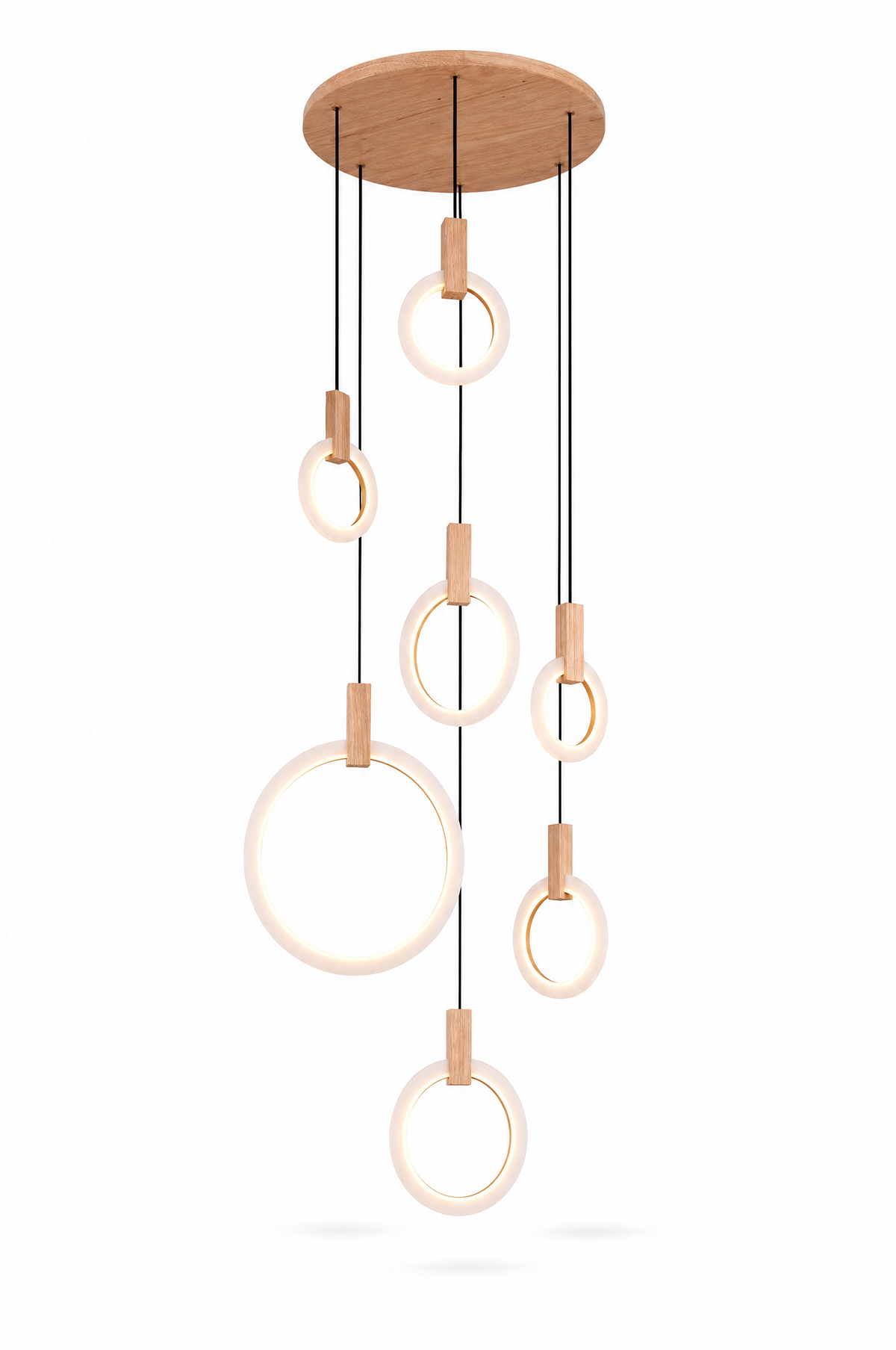 
Wood Ring Chandelier for Staircases & High Ceilings — Adjustable Acrylic Ring Pendant
