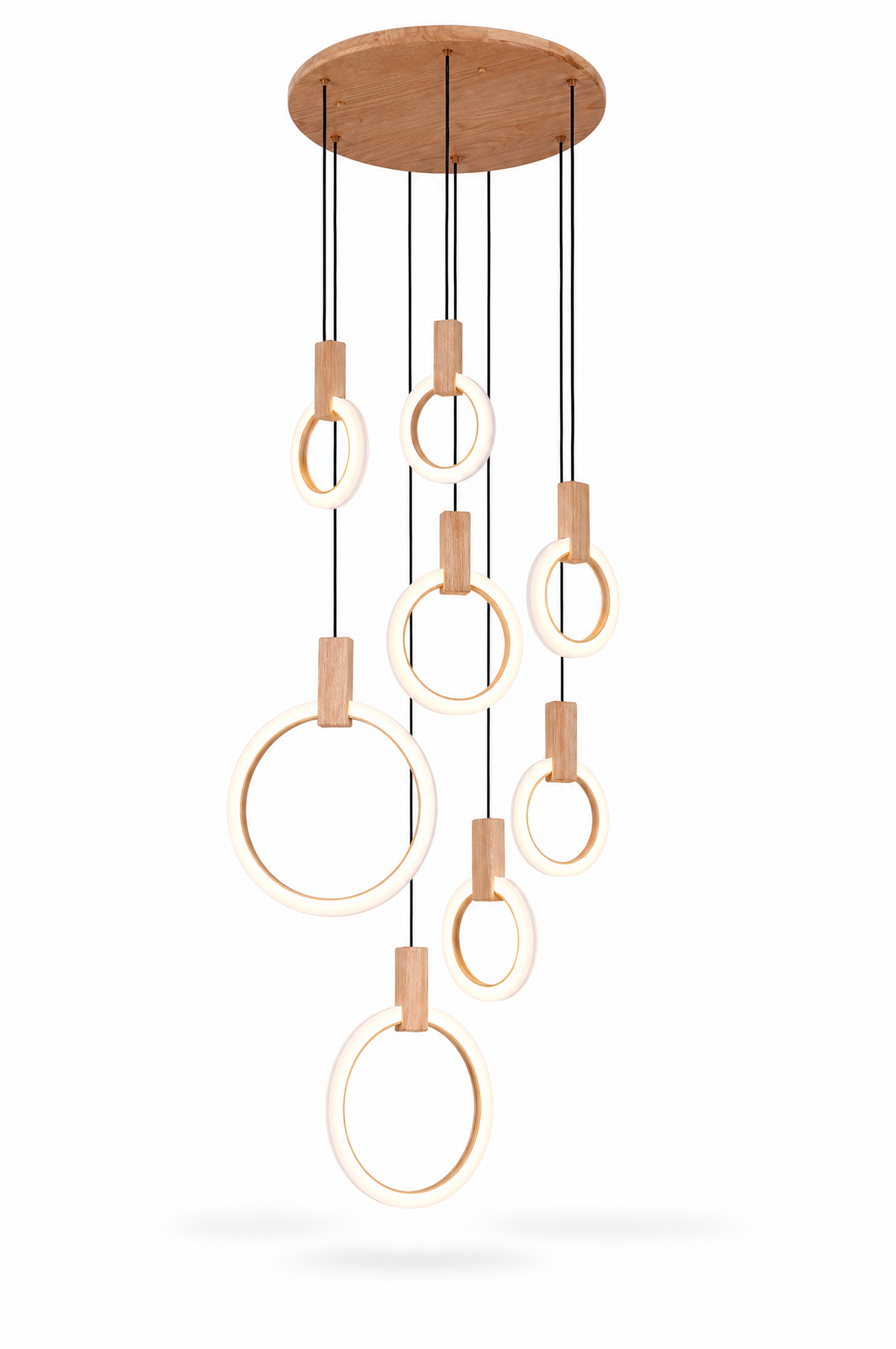 
Wood Ring Chandelier for Staircases & High Ceilings — Adjustable Acrylic Ring Pendant