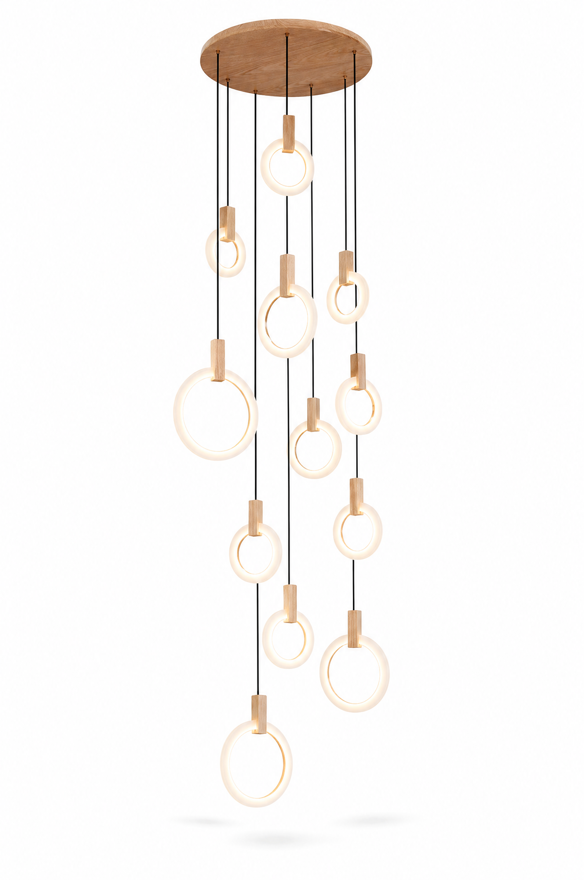 
Wood Ring Chandelier for Staircases & High Ceilings — Adjustable Acrylic Ring Pendant