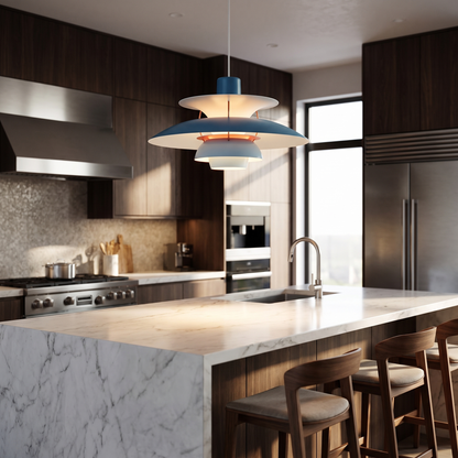 Tiered Louvre Pendant Light — Modern Layered Aluminium Dining Ceiling Lamp