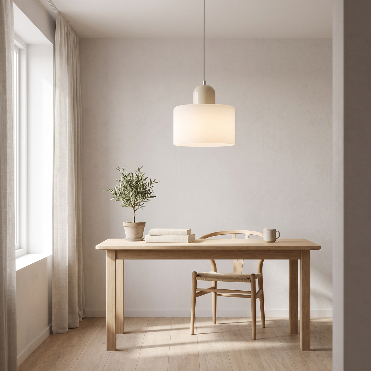 
Frosted Glass Cylinder Pendant Light — Minimalist Diffused LED Ceiling Lamp
