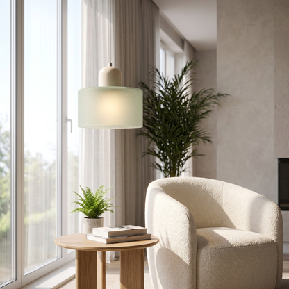 Frosted Glass Cylinder Pendant Light — Minimalist Diffused LED Ceiling Lamp